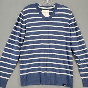 Aeropostale Blue White Stripe Pullover Sweater Long Sleeve V-Neck Men Size L Top